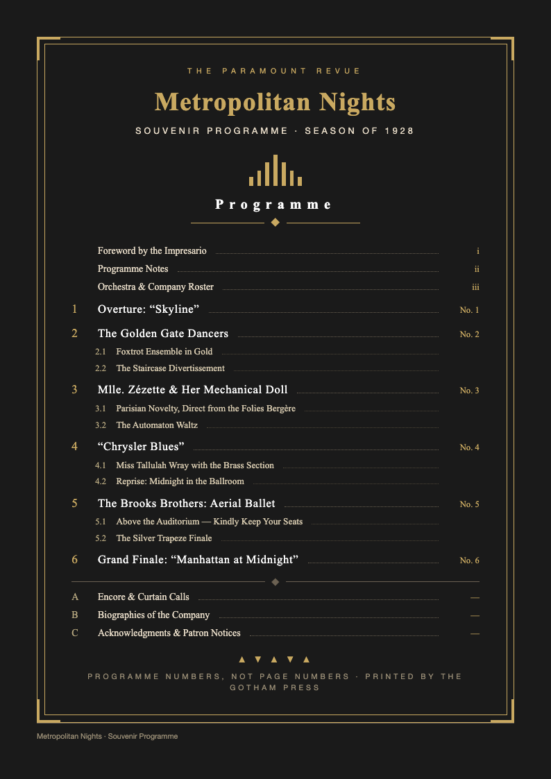 Art deco table of contents